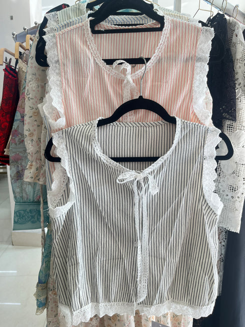 Stripes Lacey Border Tops
